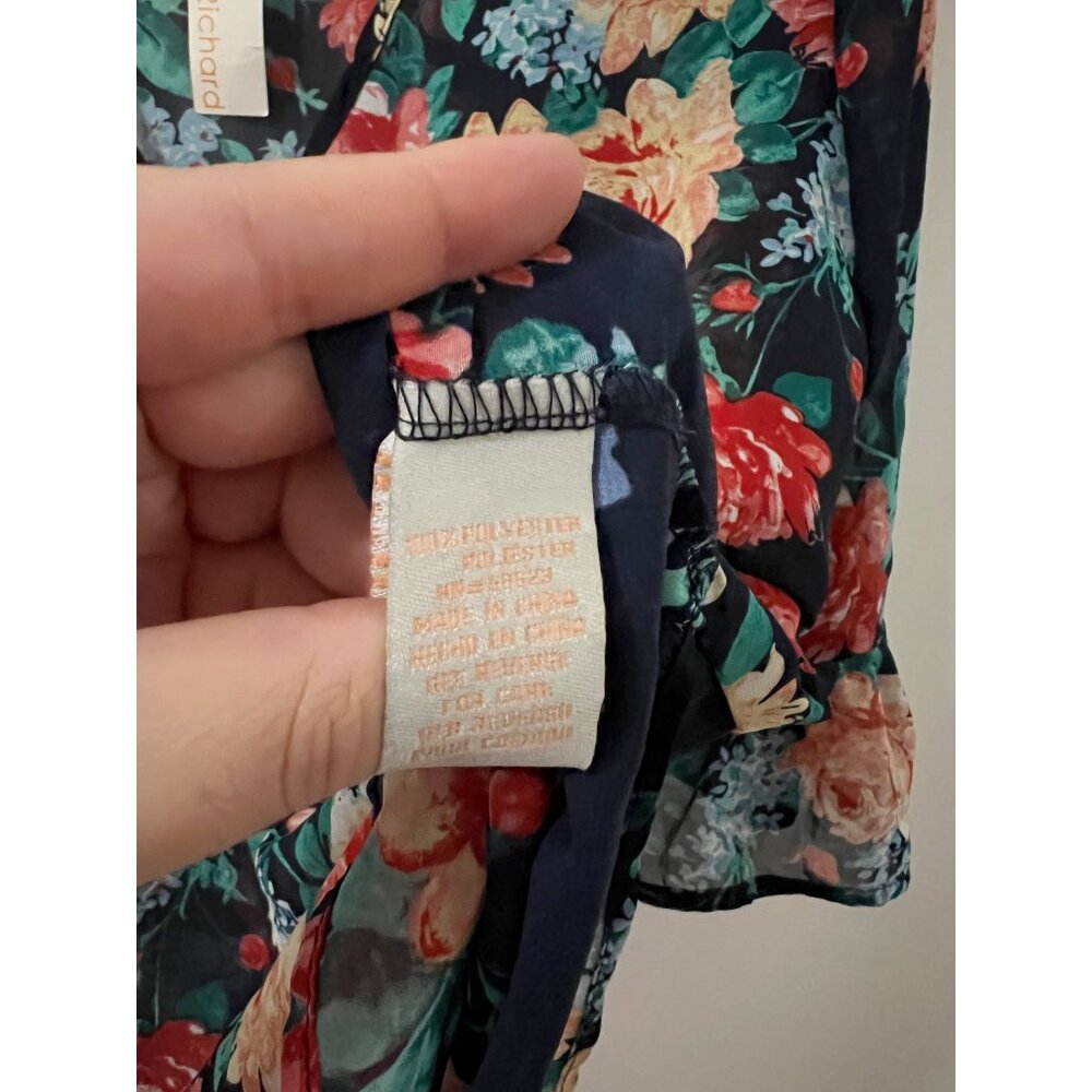 Claudia Richard Navy Floral Lightweight Sheer Oversized Blouse Size Medium - Picture 7 of 7